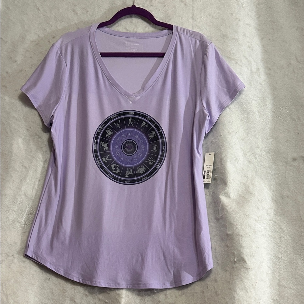 No Boundaries Lilac Zodiac Graphic Tee XXL Plus Size Boho Horoscope V-Neck